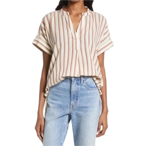 Madewell Striped Crop Top - Cream and Red - Picture 1 of 14